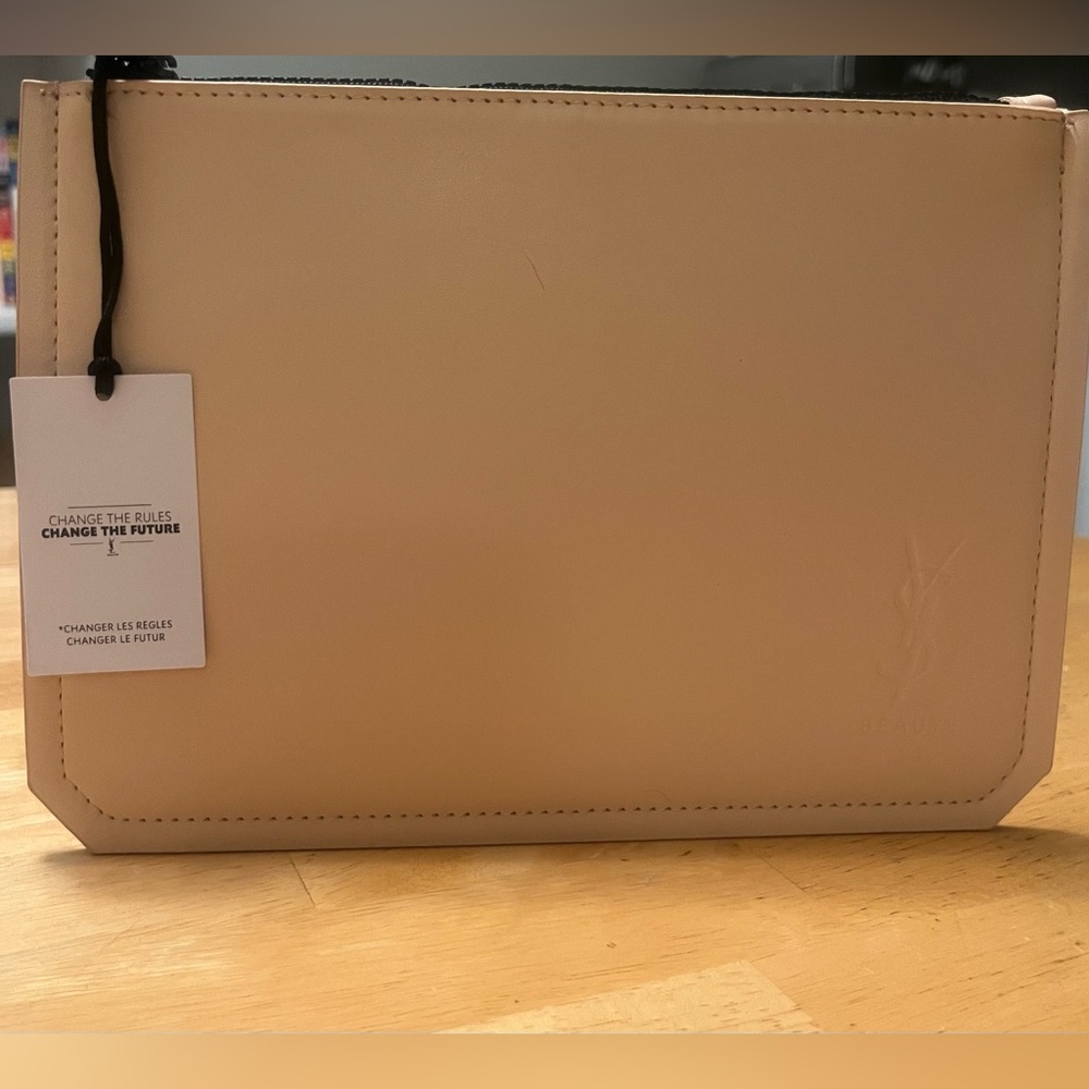 YSL BEAUTE pale salmon 40% recycled material zippered make up pouch NWT